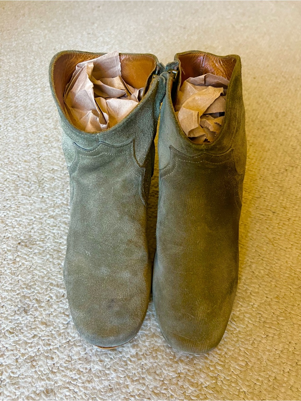 Isabel Marant Olive Green Suede Ankle Booties